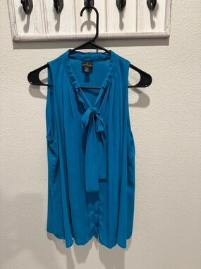 Worthington Teal Blue Tie-Neck Sleeveless Blouse